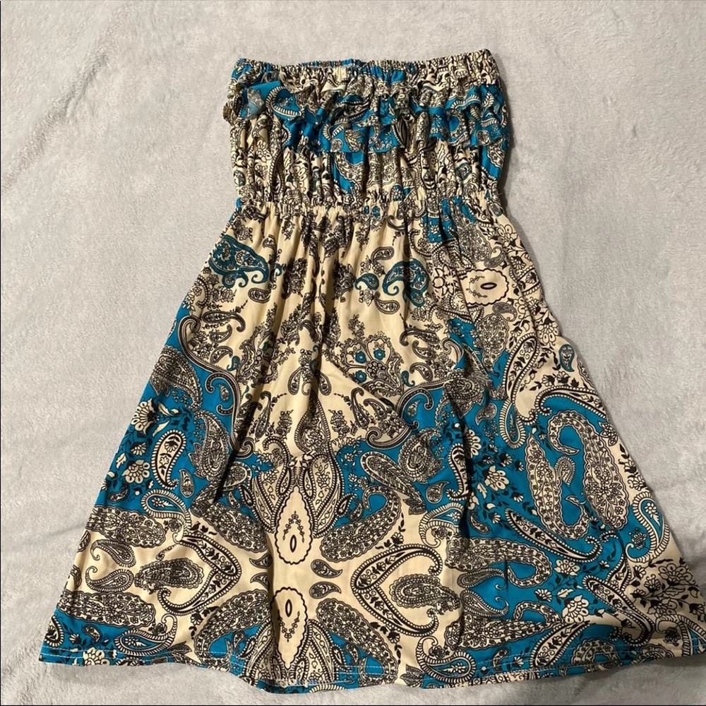 Women’s Blue Floral Strapless Dress
